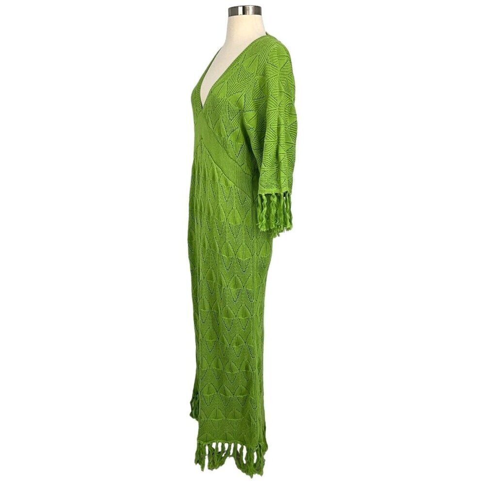 NWT DODO BAR OR Size 42 US 4-6 Simmons Dress Green Knit Tassles Maxi Half Sleeve - Picture 4 of 14